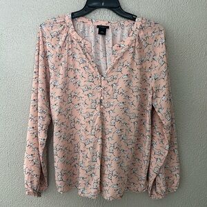 Women’s Ann Taylor Factory Top, Small, Pink, Crane Bird, Spring